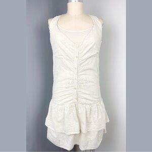 Kayla Women's Double Layer Embroidered Boho Cotton Dress Ivory Size L